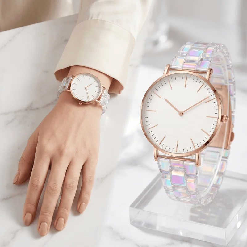 Top Brand Luxury Women Watches Simple Rose Gold Analog Quartz Watches for Woman Fashion Laser Transparent Strap Ladies Watch