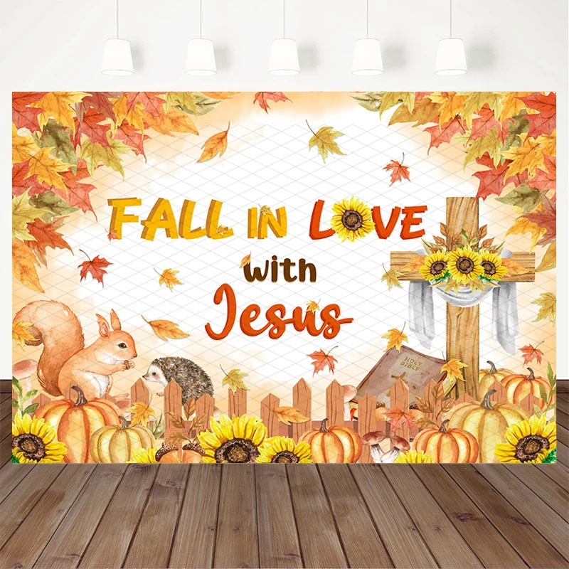 Mocsicka 秋の背景写真クロスカボチャパーティー背景リスハリネズミ黄色紅葉ひまわり装飾バナー
