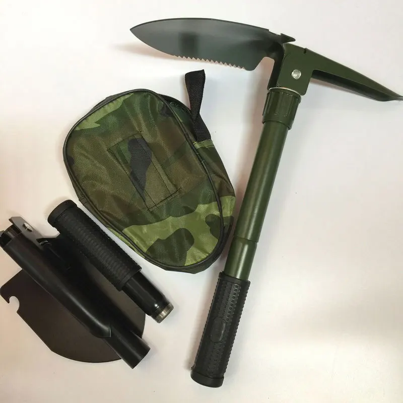 5 In 1 Folding Shovel/Pick/Saw Carbon Steel Saw Serrations Outdoor Camping Portable Soil Shovel with Compass Mini Garden Tools