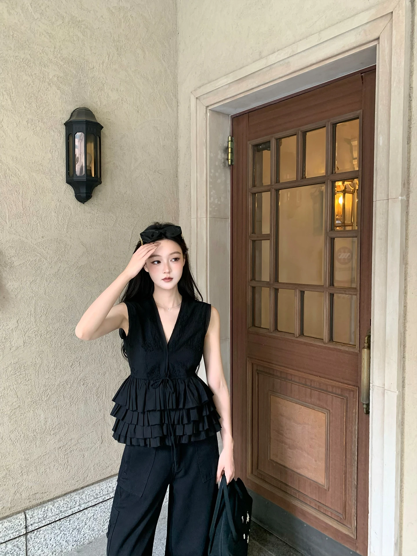 

Черный топ с кружевной отделкой и V-Ne GYO Nagoya Day, ультралегкий хлопковый женский топ irt k Sle, тонкая ткань, без кета