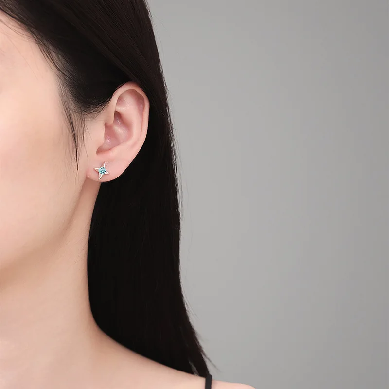 S925 الفضة الذهب الأبيض مطلي 0.6 قيراط جزر المالديف الأزرق مويسانيتي وأقراط للنساء، مجوهرات رائعة.