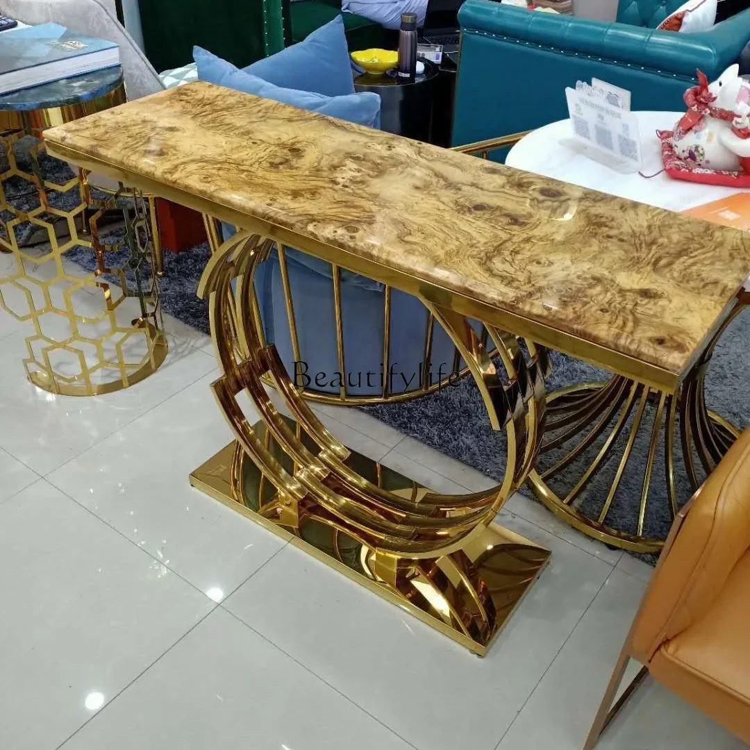 

yj21 Stainless Steel Marble Entryway Table Fashionable Light Luxury Partition Modern Hallway Storage Rack Wall-Mounted Side