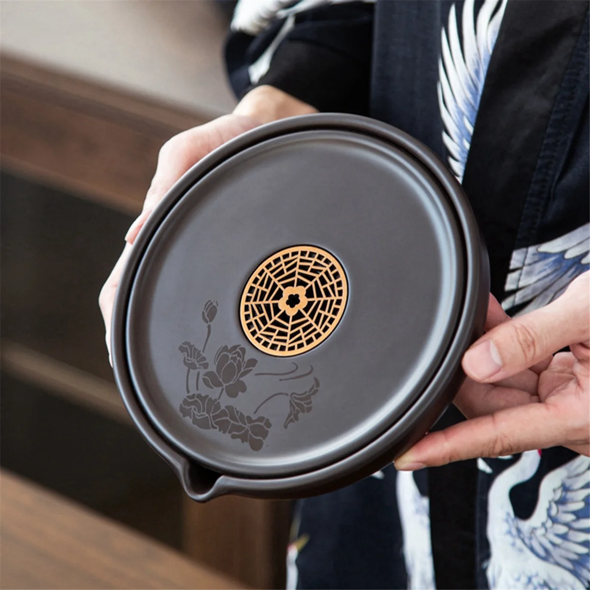 

N37R_Ретро бакелитовый поднос для чая с подставкой для горшка — стол из сухой пены