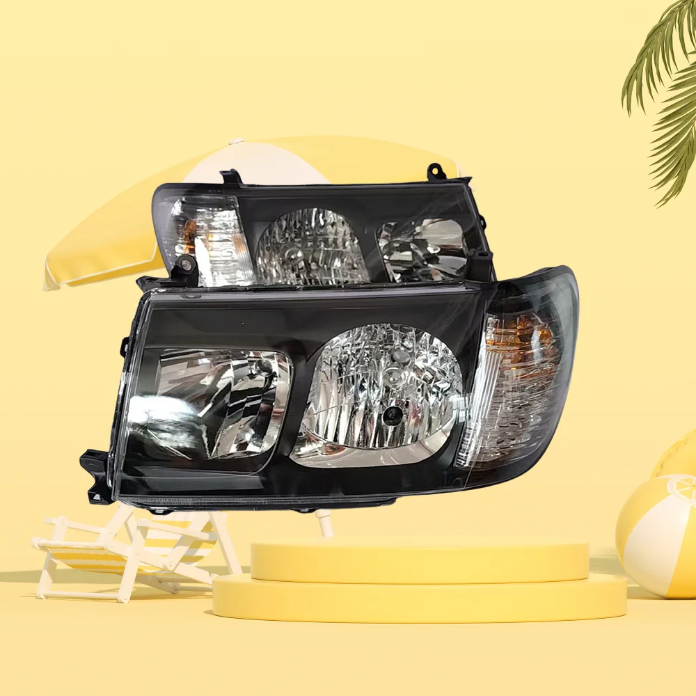 A pair of black headlights specifically designed for the Land Cruiser LC100 FJ100 2005-2007 model - Image 2
