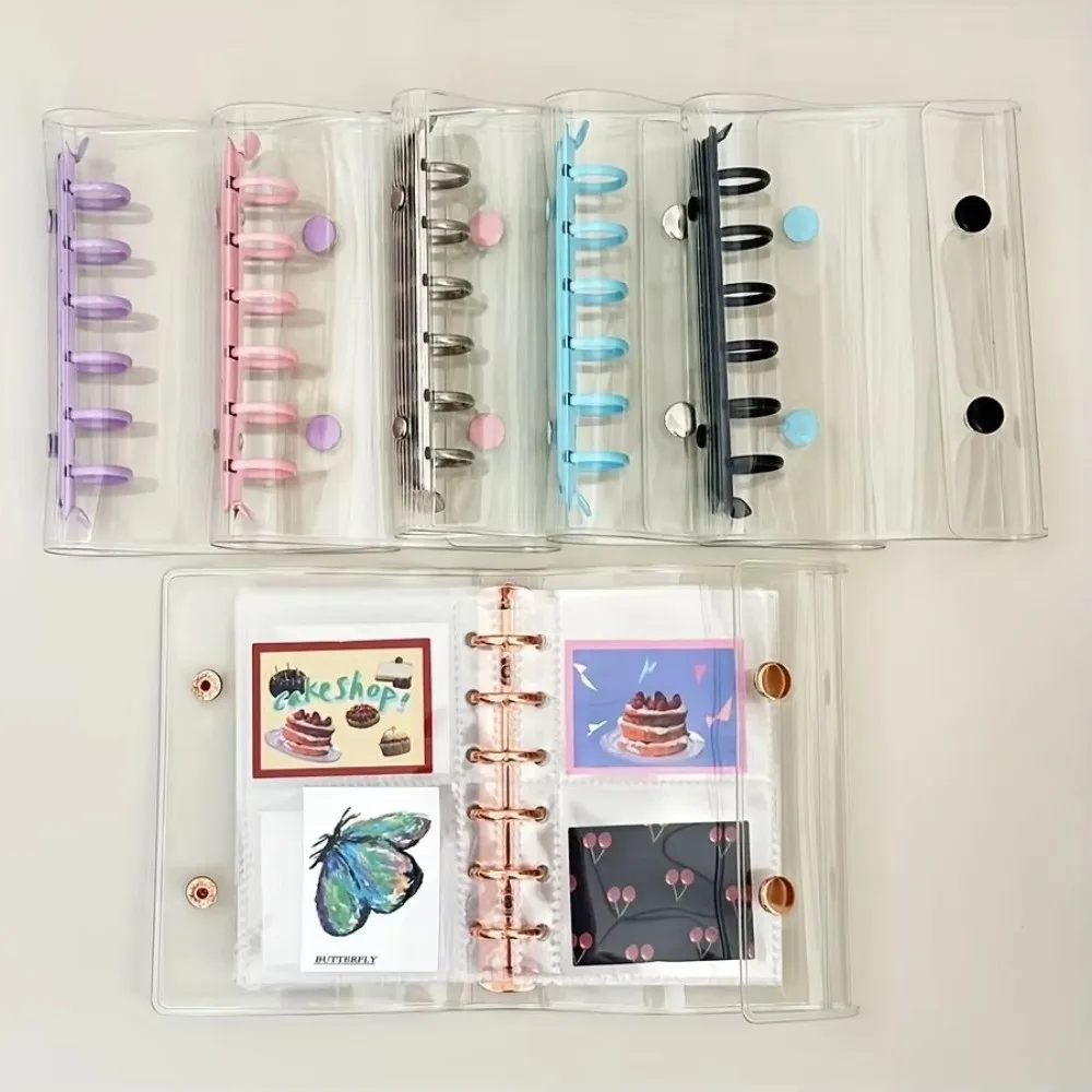 Candy Color Macaron-Themed A7 Binder Cover Transparent PVC Collectible Organizer 6-Hole Double Button Photo Album Cover