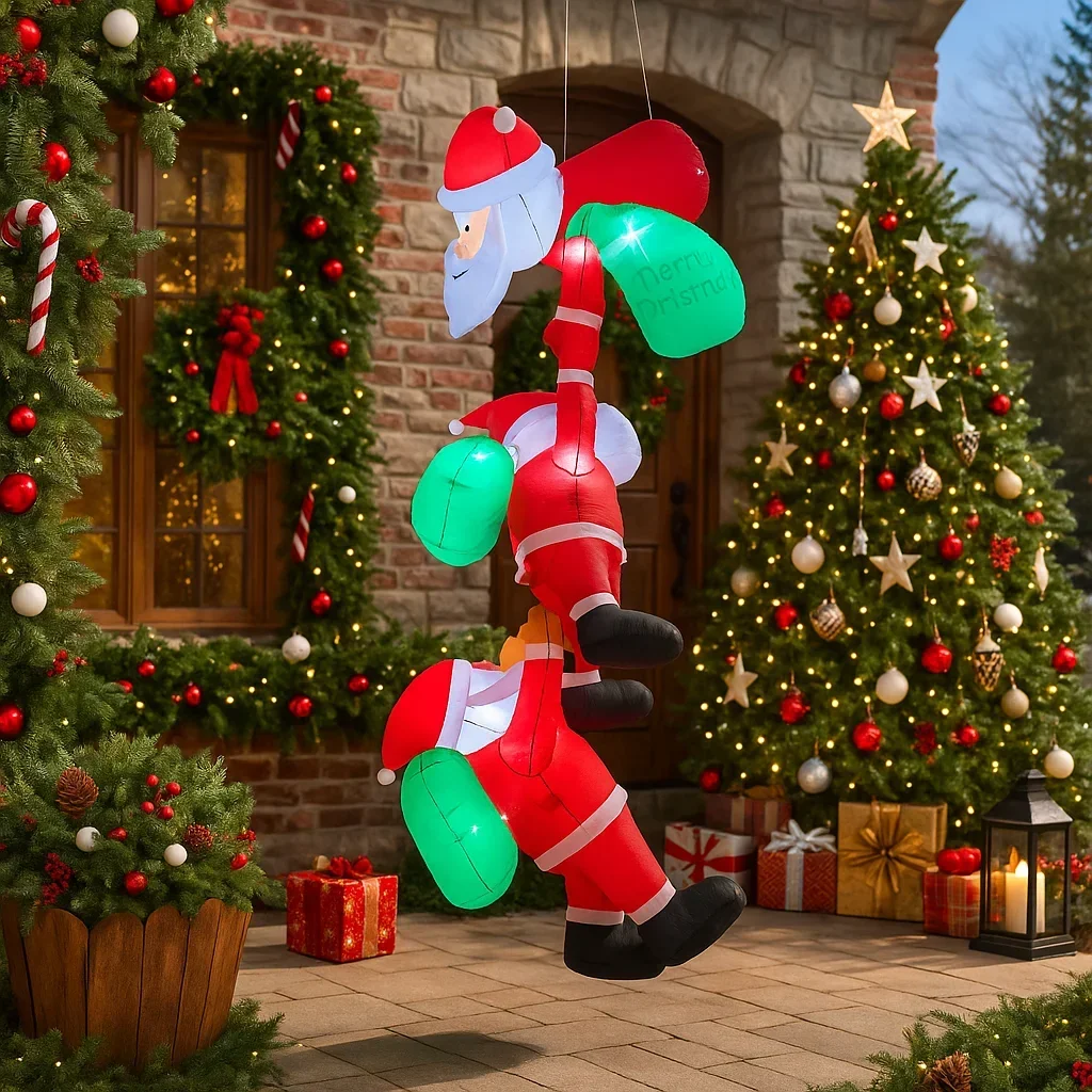 Jouet gonflable de 7.8 pieds, décorations de noël, jouets gonflables d'escalade du père noël, cour de maison avec lumières LED, fournitures de noël