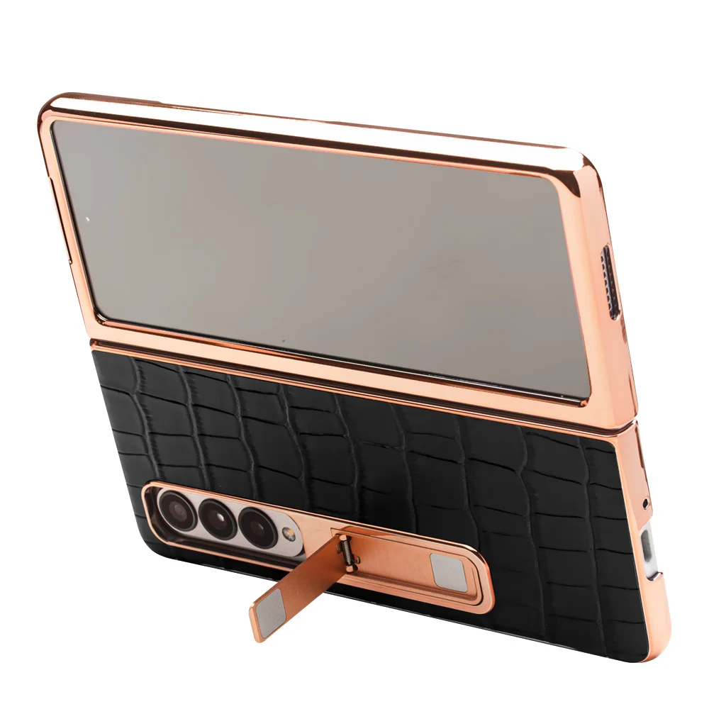 Case for Samsung Fold 3  Leather Flap Case Film Integrated Window Bracket W22 Business Electroplating Full Protection Cover