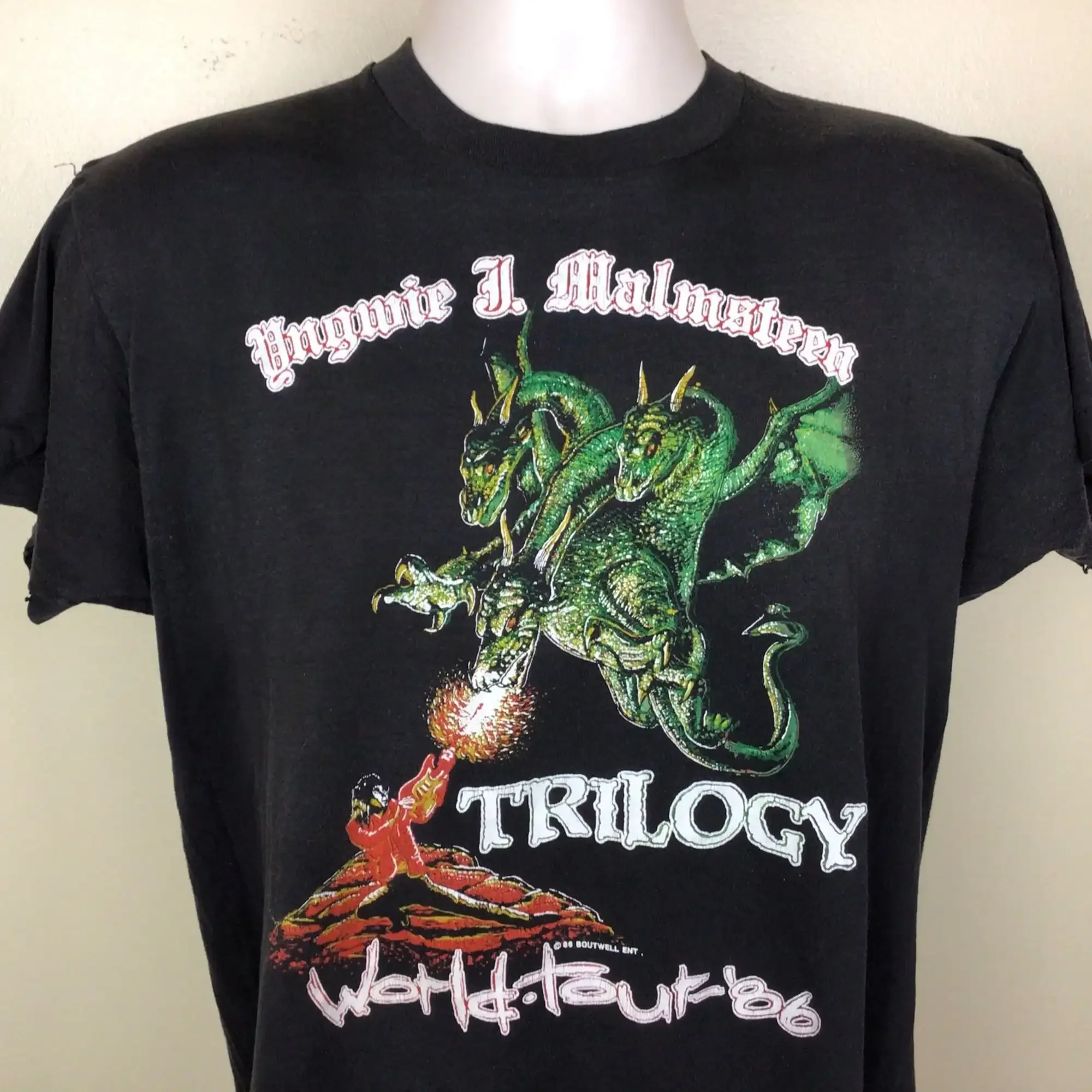 Vtg 1986 Yngwie Malmsteen Trilogy Concert TShirt Black M/L 80s Heavy Metal Hard Rock Band