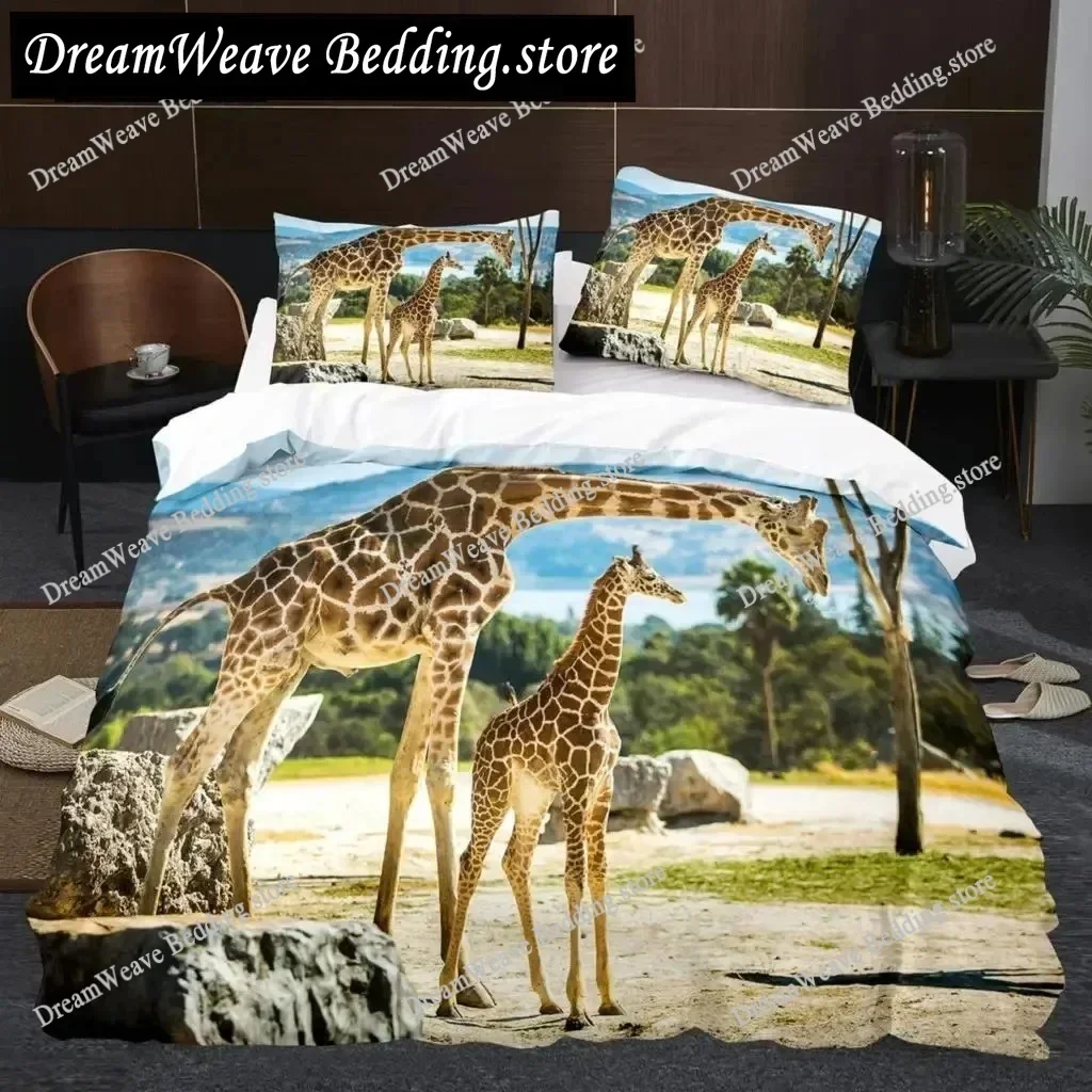 Bedding Decor Giraffe Duvet Cover Set Giraffes Eastern Style Environment Retro Bedding Set Animal Theme King Size Soft Comfortab