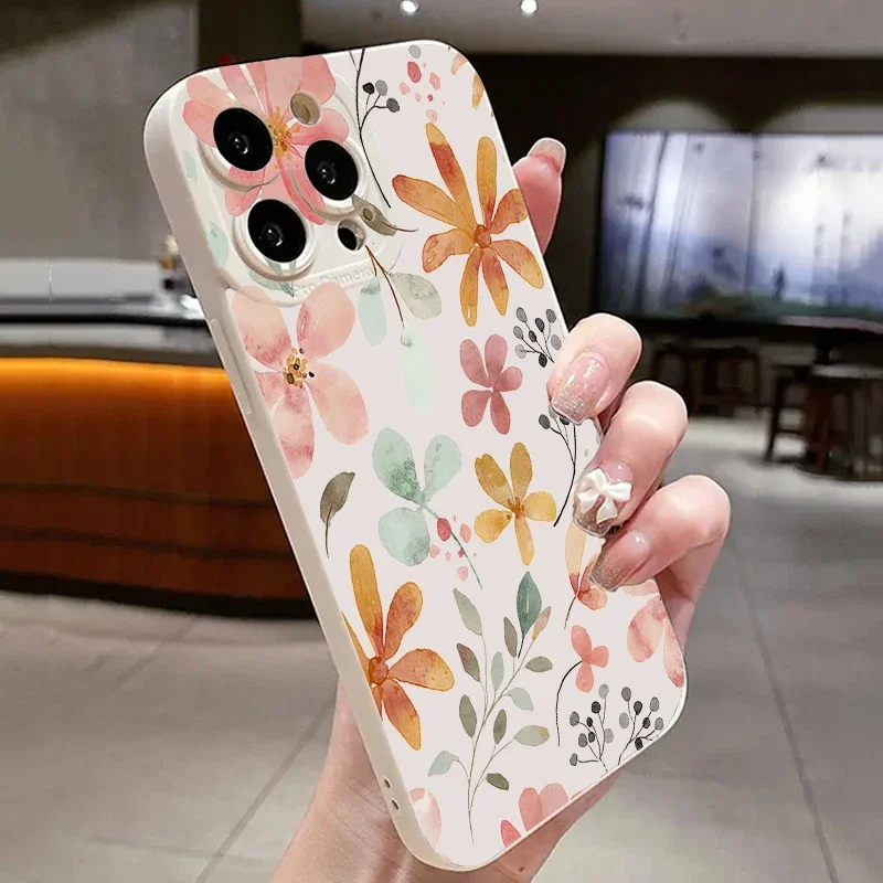 Stylish Cute Spring Flower Phone Case For iPhone 17 16 15 14 13 12 11 Pro Max 16 15 Plus 16E 17 Air Shockproof Soft Bumper Cover