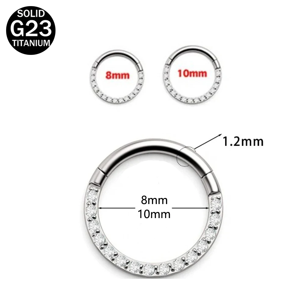 1/10PCS F136 G23 Titanium Piercing Nose Ring D Shape Hinged Segment CZ 16G Clicke Cartilage Tragus Helix Earrings Body Jewelry
