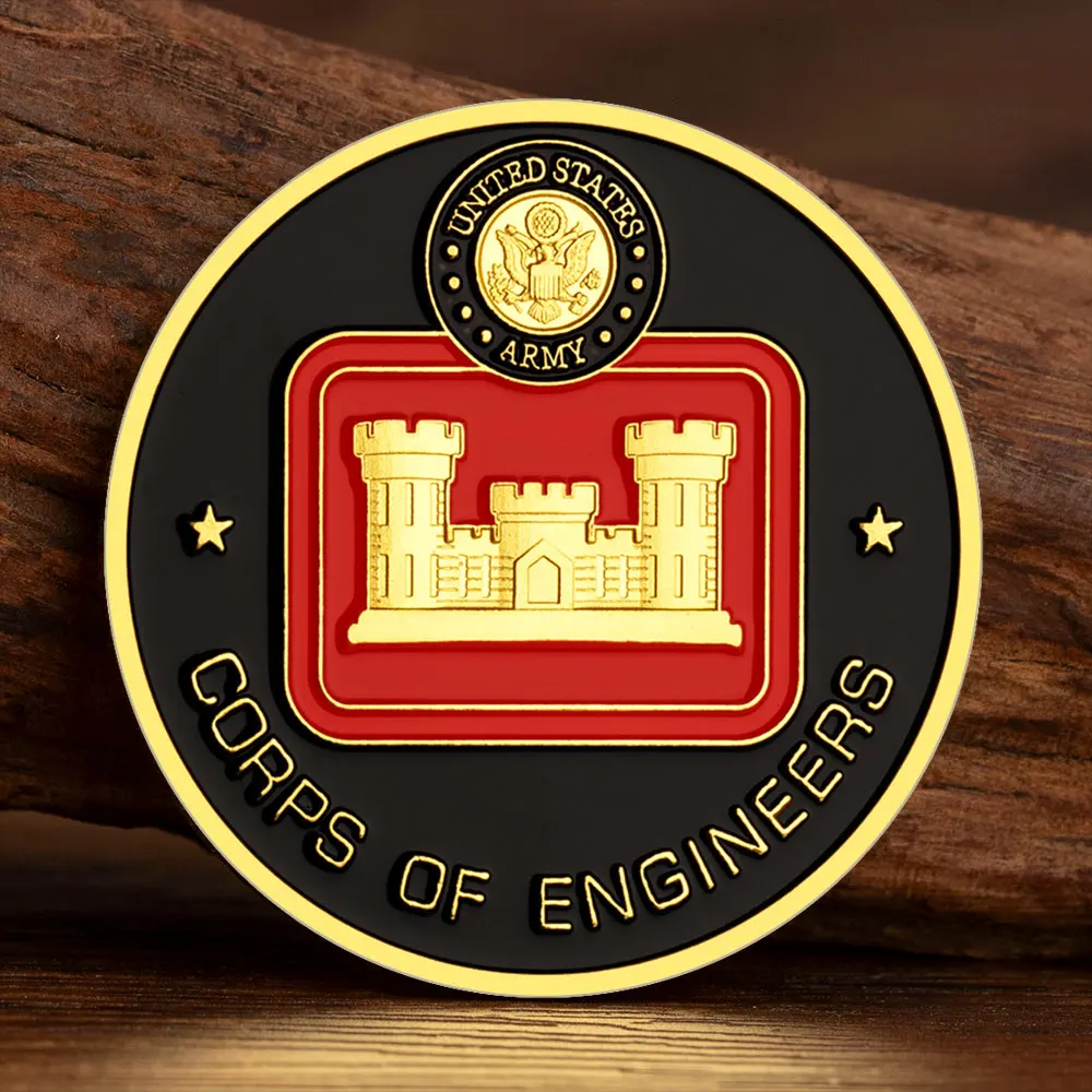 United States Army Corps of Engineers Collectible Coin Black and Red Printed Golden Souvenir Coin Essayons Commemorative Coin