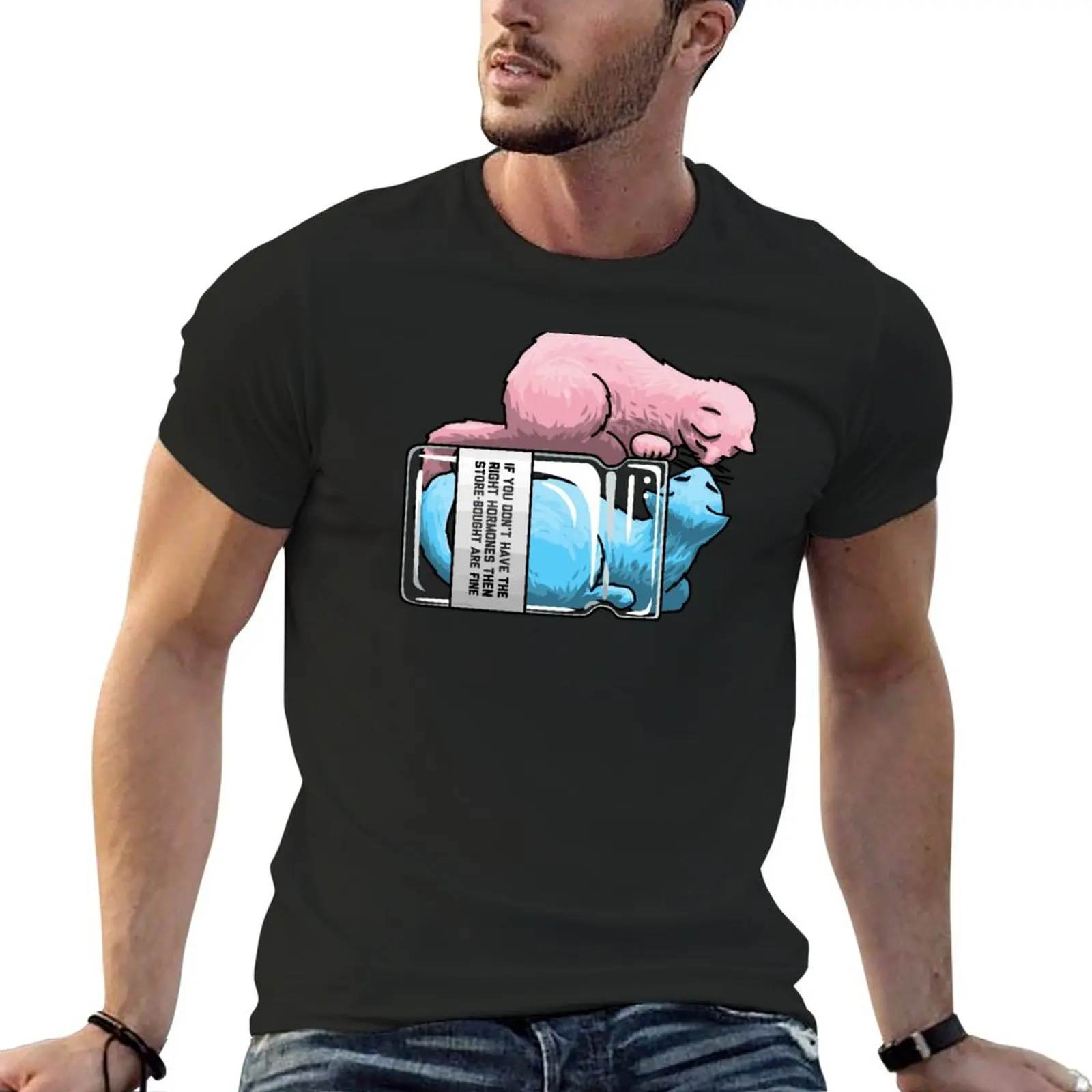 Store-bought Hormones Cats T T-Shirt summer top blacks blanks black t-shirts for men