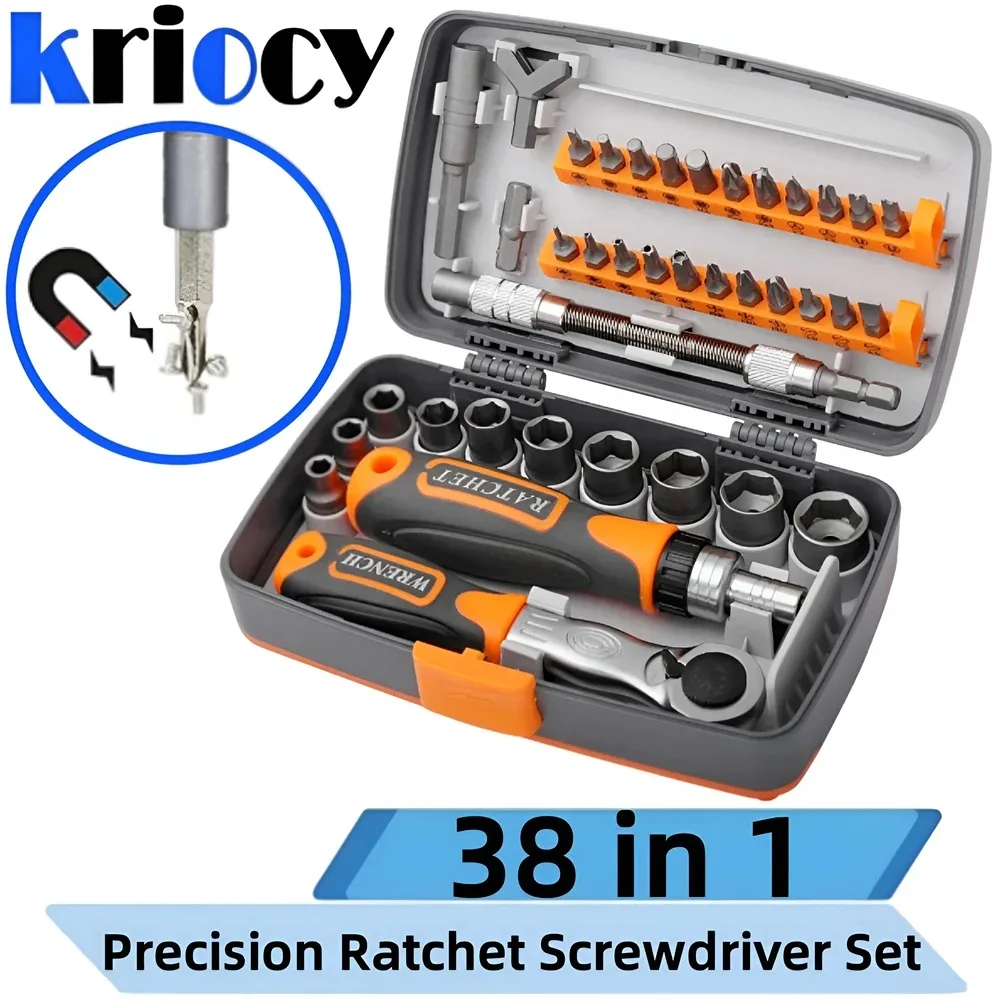 38 In 1 Precision Ratchet Screwdriver Set Magnetic Screwdriver Bit Hex Wrench Set Mini Screw Driver Electronics Repair Tool Kit