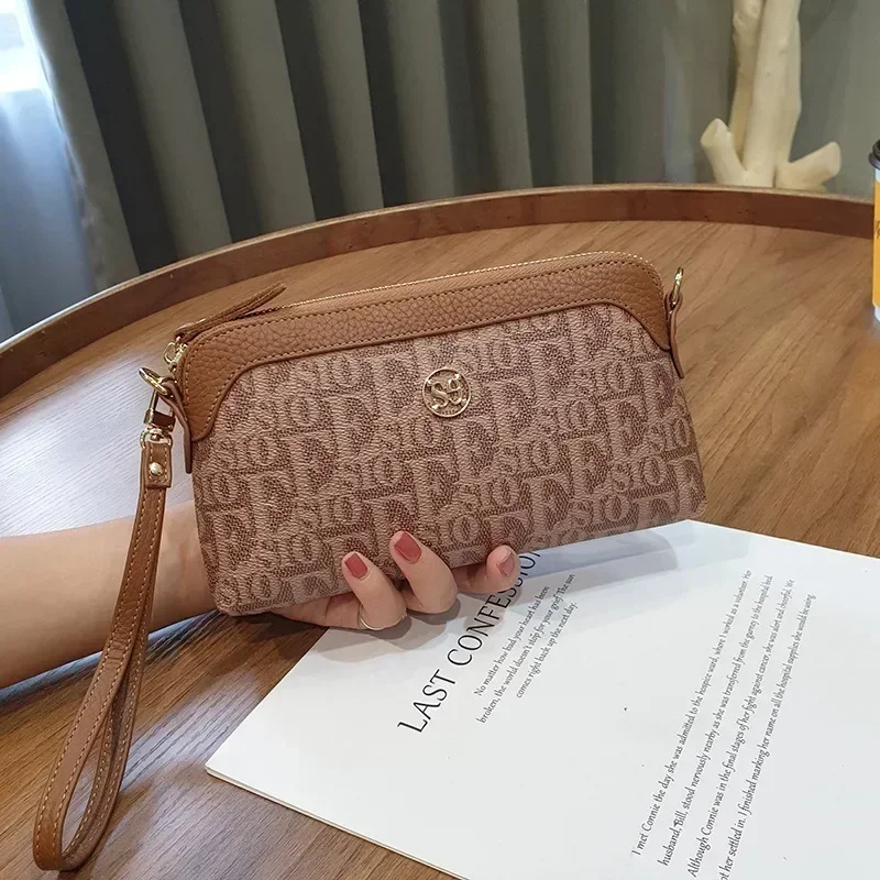 

Women PVC + Genuine Cow Leather Long Handbag Cellphone Holder Large Capacity Clutch Wallet Letters Gift Money Two-way Use 7Z