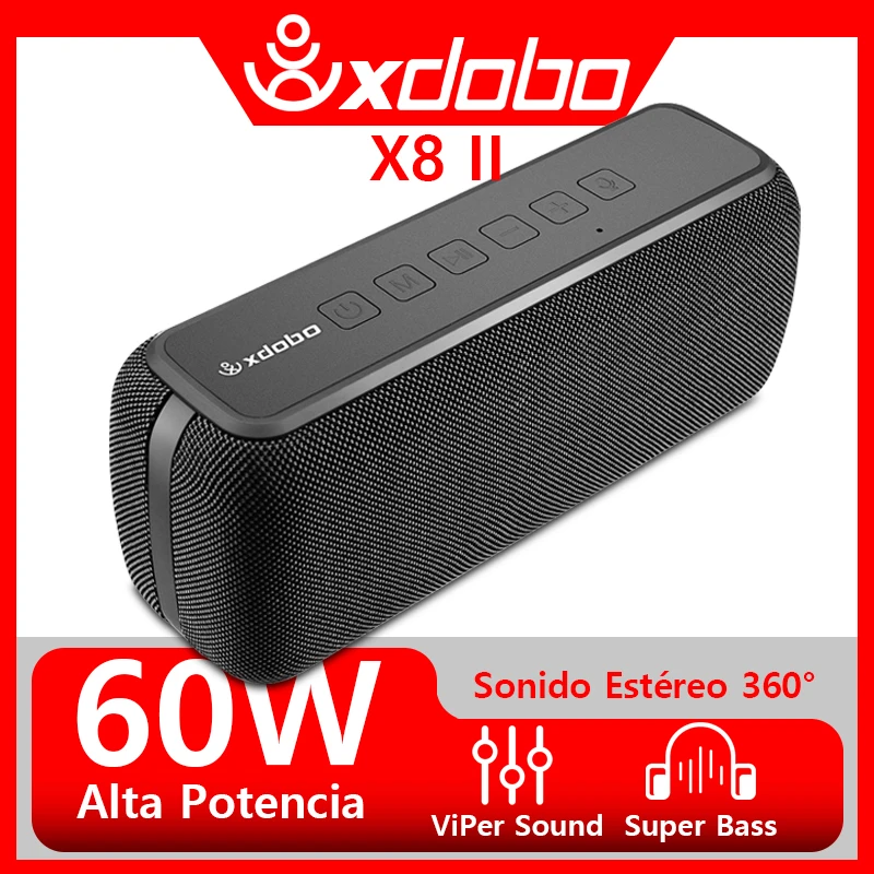 

XDOBO Speaker Wireless 60W Power Subwoofer X8II Deep Bass EQ Modes Home Office Outdoor Riding Camping Party Music Player