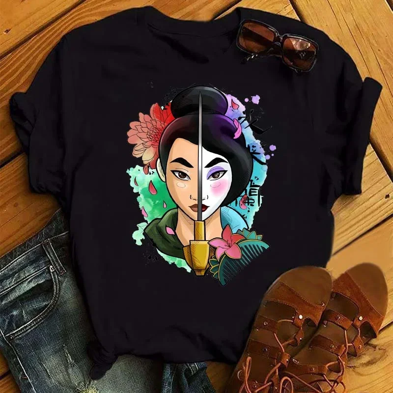 Mulan Princess Cute Graphic Printed Women T-shirt New Cartoon Disney Female Top T Shirt Short Sleeved O-Neck Female Clothes