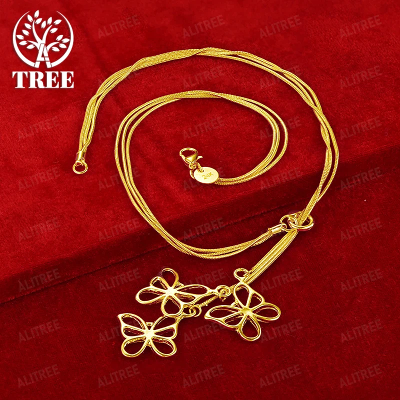 

48cm 18k Gold Butterfly Pendant Necklace Snake Chain Valentine's Day Gift Fine Beautiful Jewelry Fashion Party Gift Accessories
