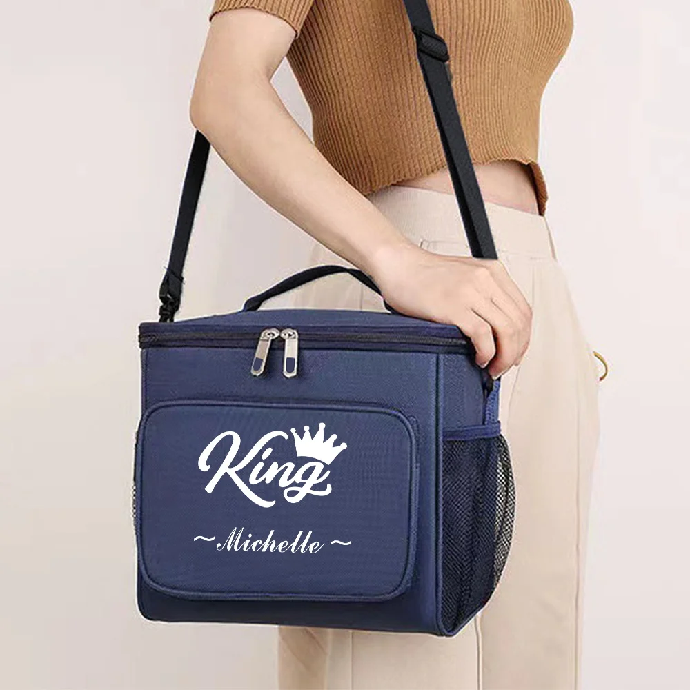 Customized Name Blue Lunch Bag Lunch Box Insulated Handbag, Waterproof Camping Storage Box Refrigerated Food Storage Box