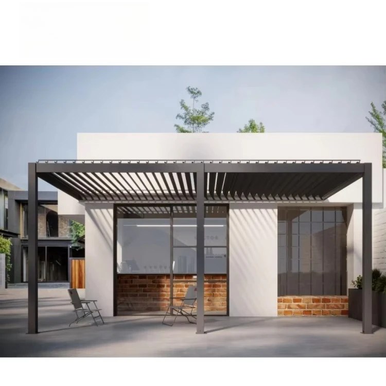 

Pergola Aluminium Outdoor Wall Mounted With Roller Aluminium Outdoor Pergola Waterproof Motorized Louvered Roof Gazebo