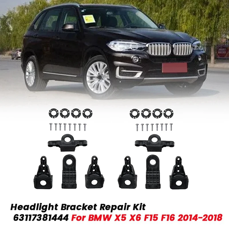 1Pair Headlight Bracket Repair Kit 63117381444 For BMW X5 X6 F15 F16 2014-2018 Head Light Lamp Fixed Holder Screw Mount