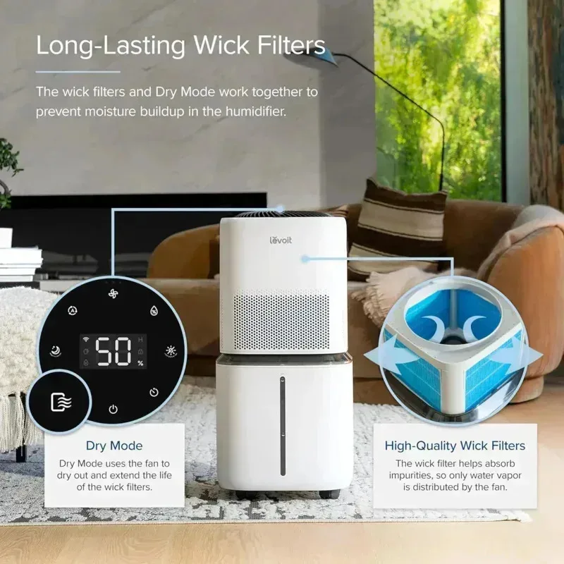 PMD4-LEVOIT Superior 6000S Smart Evaporative Humidifiers for Whole House to 3000ft²,6 Gal,Last 72-Hour,Premium Filter,Dry Mo,