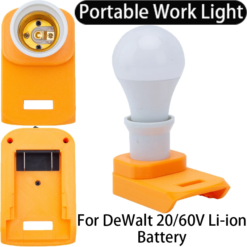 

Portable LED Bulb and Base for DeWalt 20/60V Li-ion Battery E27 Cannon Base Portable LED Cordless Home Camping Bulb