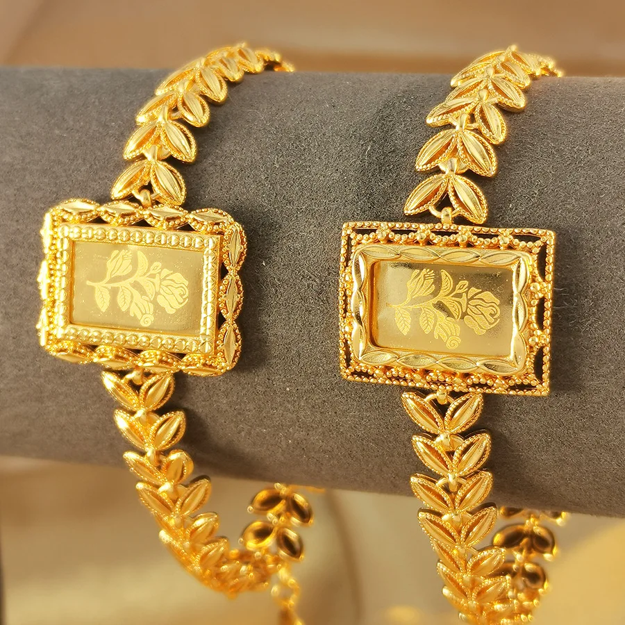 9999 gold popular European-style jewelry set - Hollowed-out flower and leaf watch chain - perfect for wedding accessories