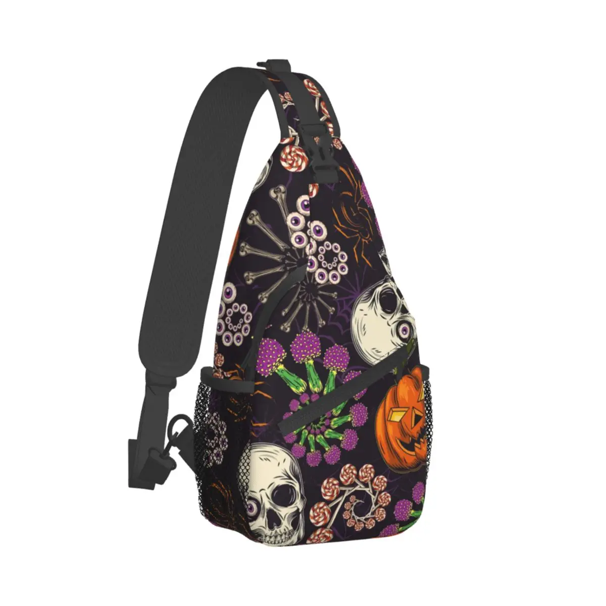 Halloween With Skull Pumpkin Head Crossbody Chest Bags Psychedelic Pattern Pockets Pack Messenger Sports Teens Shoulder Bag