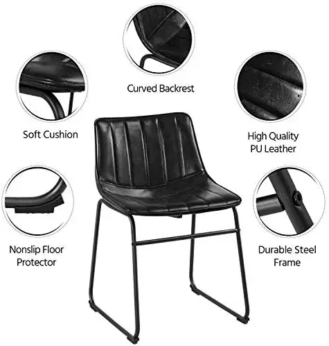 Set of 2  Stool 18'' Fashionable PU Leather Chairs Industrial Armless Chairs with Upholstered Seat and Sled Style Metal  Workout