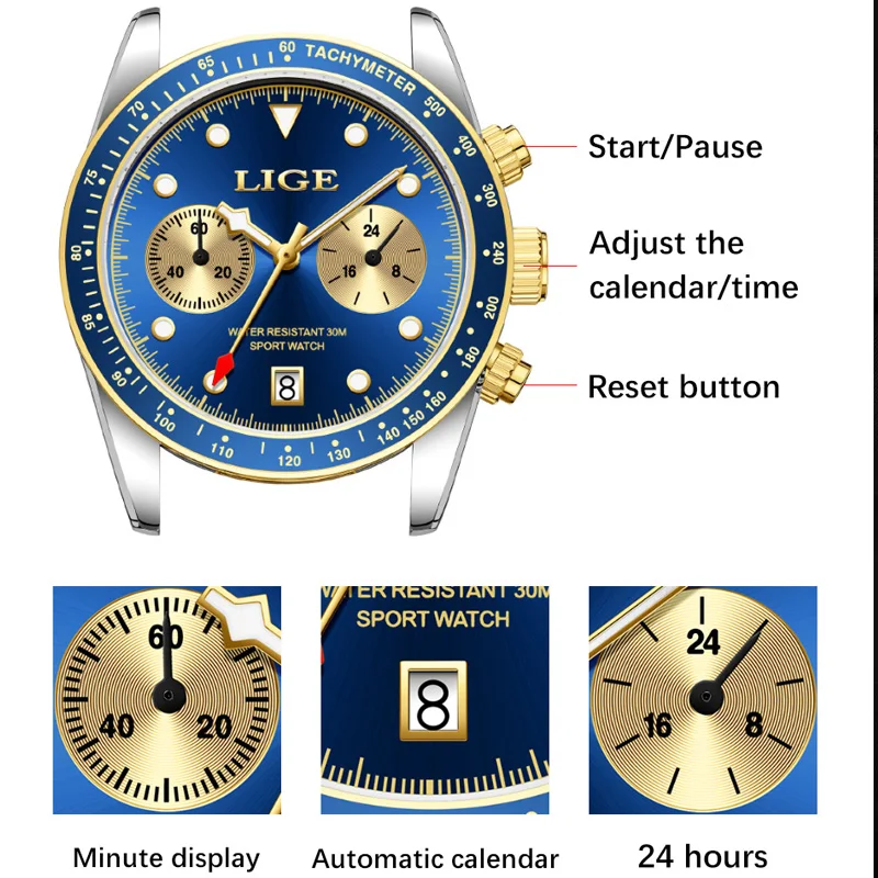 LIGE Man Watch Casual Quartz Wristwatch Male Luxury Waterproof Stainless Steel Watches for Men Date Luminous Clock Reloj Hombre