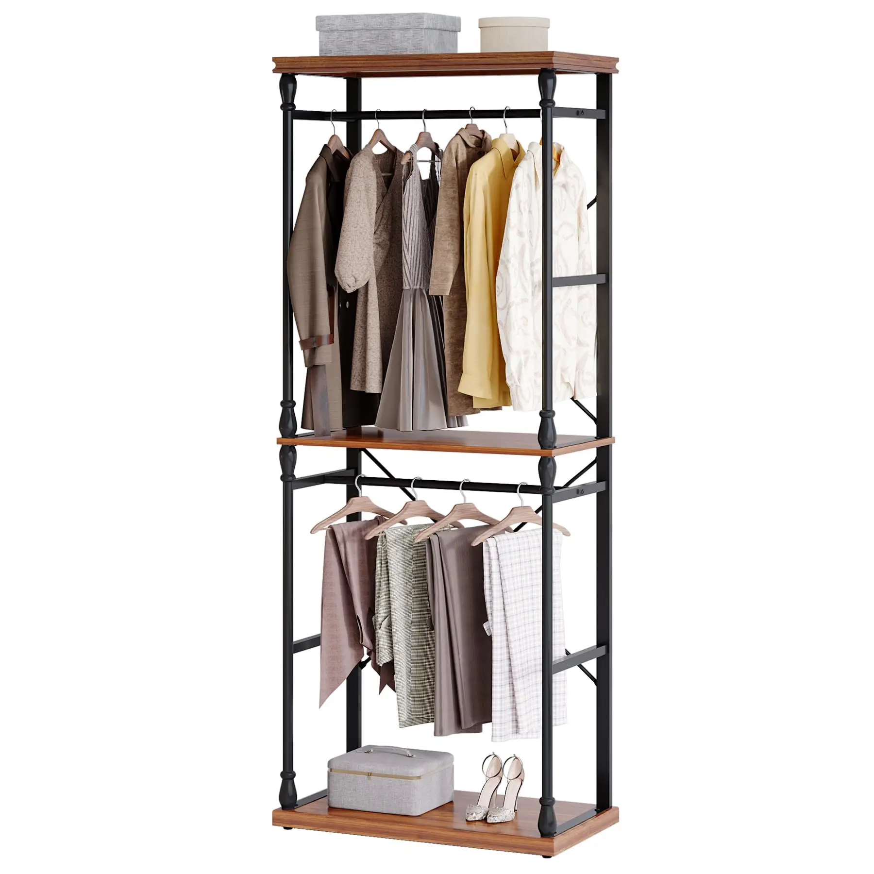 Tribesigns 79 Inch Tall Clothes Rack, Double Hanging Rods Garment Rack with Storage Shelves, Industrial Heavy-Duty Clothing Rack