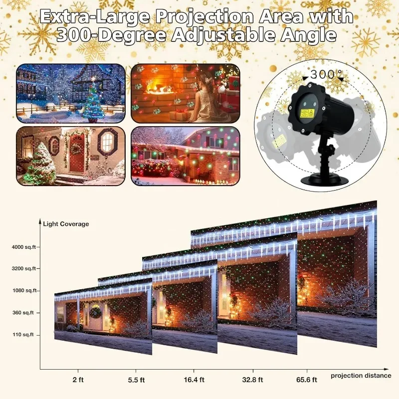 Christmas Projector Lights Outdoor, Waterproof Christmas Decorations Led Lights Projector with Remote Control Timer Indoor