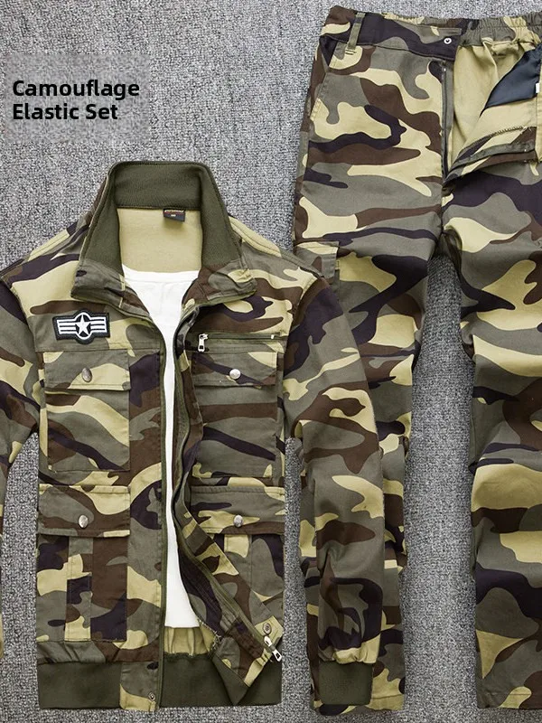 

Pure Cotton Camouflage Workwear Set for Men And Welding Repair Outdoor Casual Work orms Anti-Scald Wear Resistant