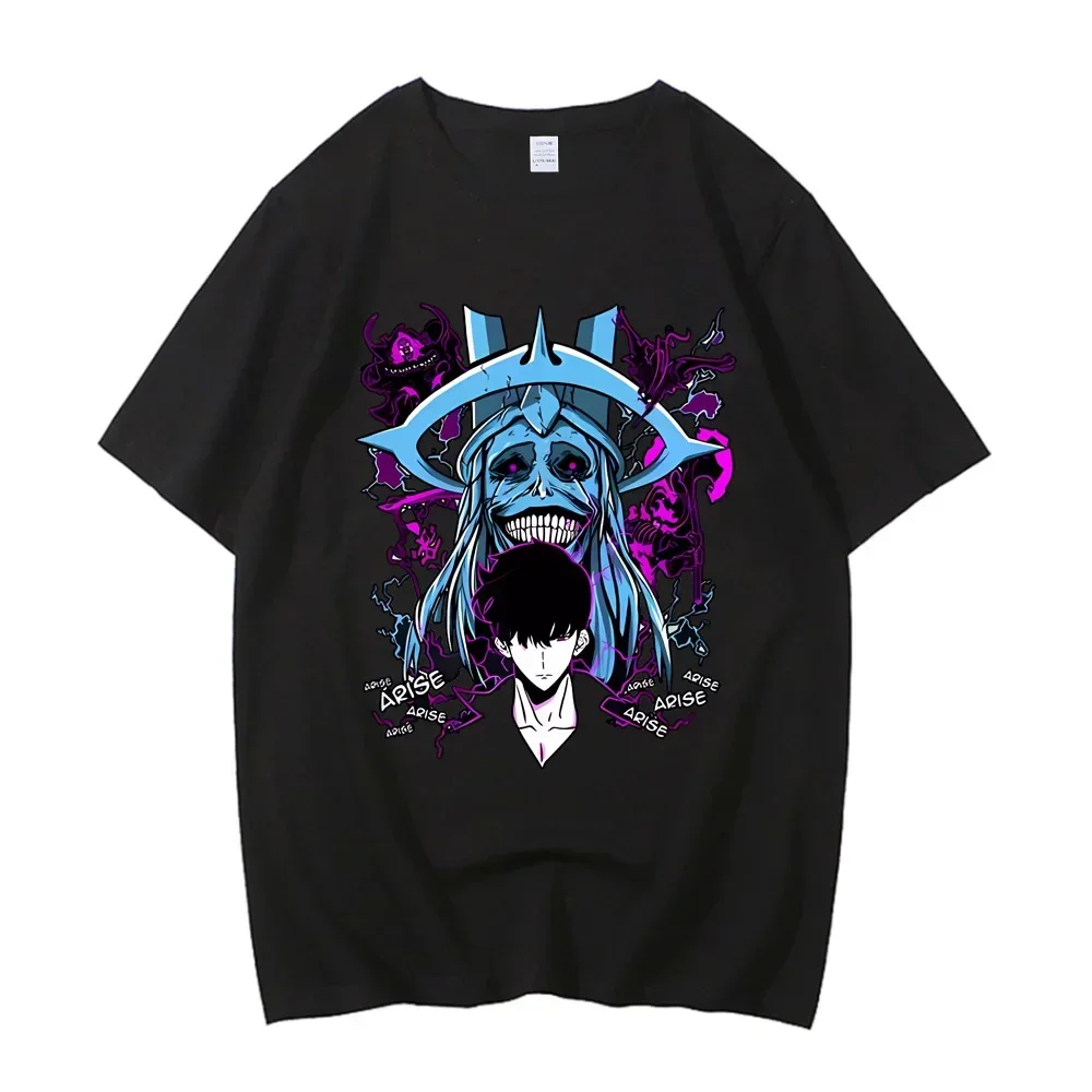 Camiseta de nivelación individual de Anime japonés para hombre, camiseta suave de alta calidad Sung Jinwoo, camisetas gráficas de dibujos animados, manga corta Harajuku