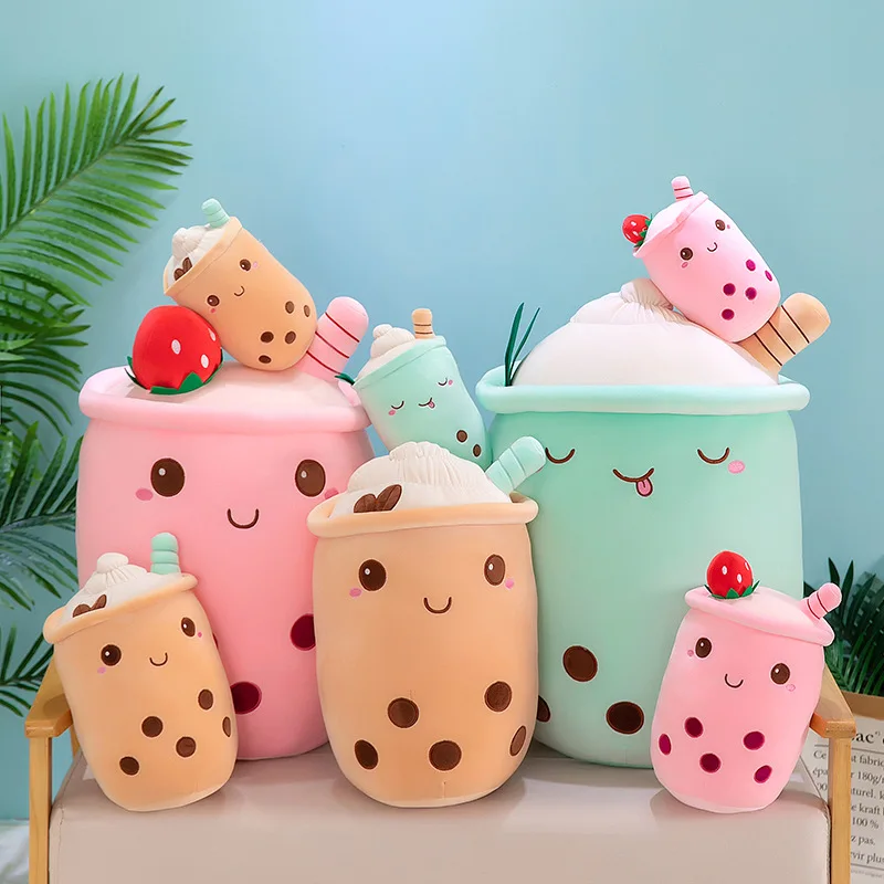 20-25CM Real-life bubble tea plush toy stuffed food milk tea soft doll boba fruit tea cup pillow cushion kids toys birthday gift