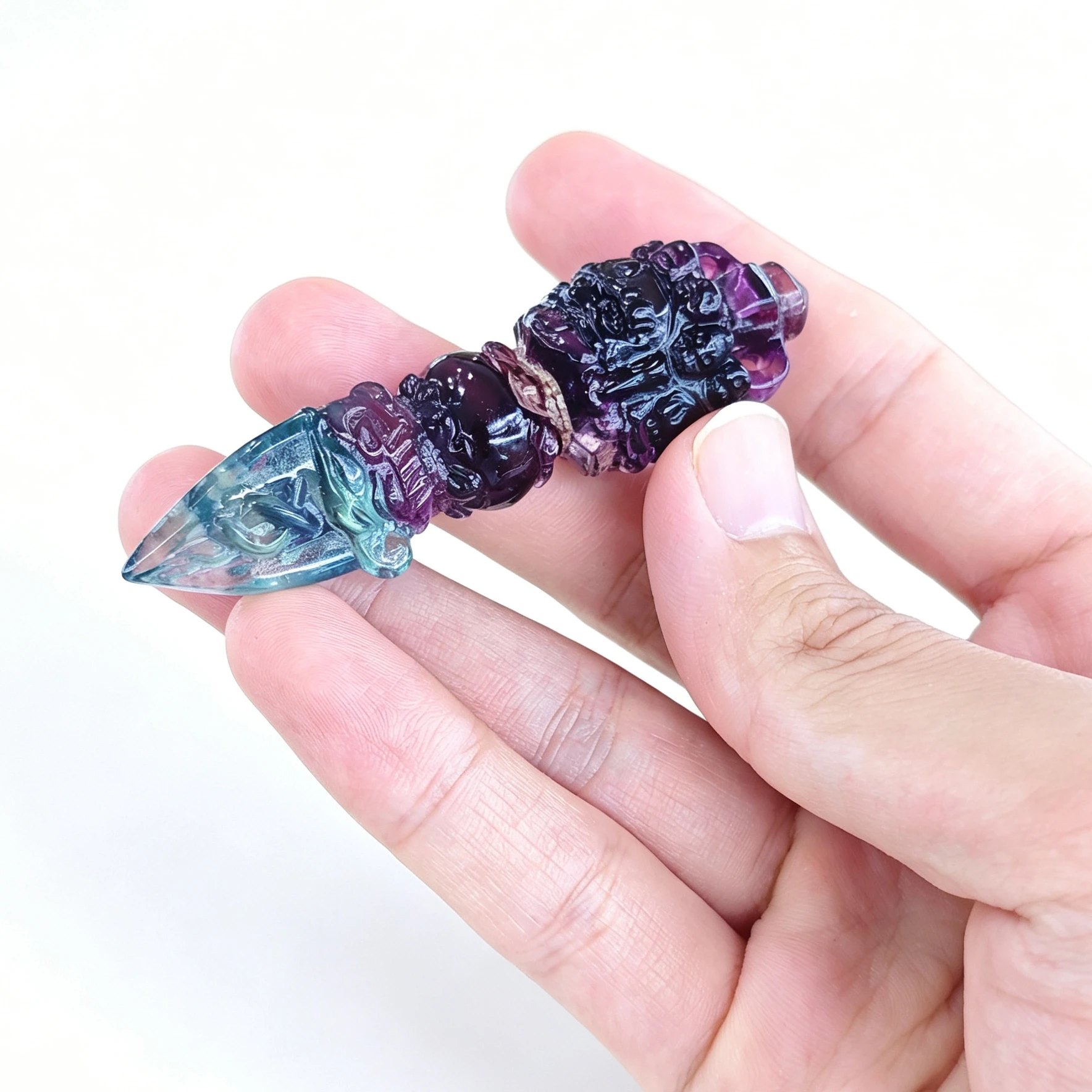 Natural Rainbow Fluorite Carved Vajra Phurba Figurine Buddhist Gemstone Pestle Statue Home Decor Gift Random Dispatch 1 Pc