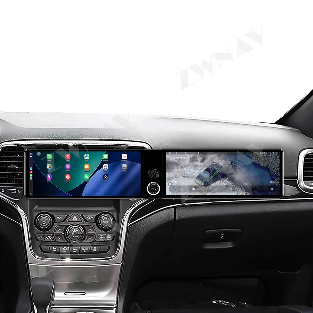 

Двойной 12,3-дюймовый мультимедийный проигрыватель с GPS-навигацией, Android 13.0, CarPlay, беспроводной радио-приемник для Jeep Grand Cherokee 2014-2020 годов выпуска.