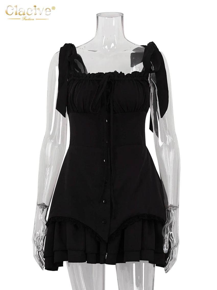 ClacMarkets-Robe plissée taille haute pour femme, robe de soirée élégante, mode féminine, mince, noir, sangle, fibre, mini, été, 2024