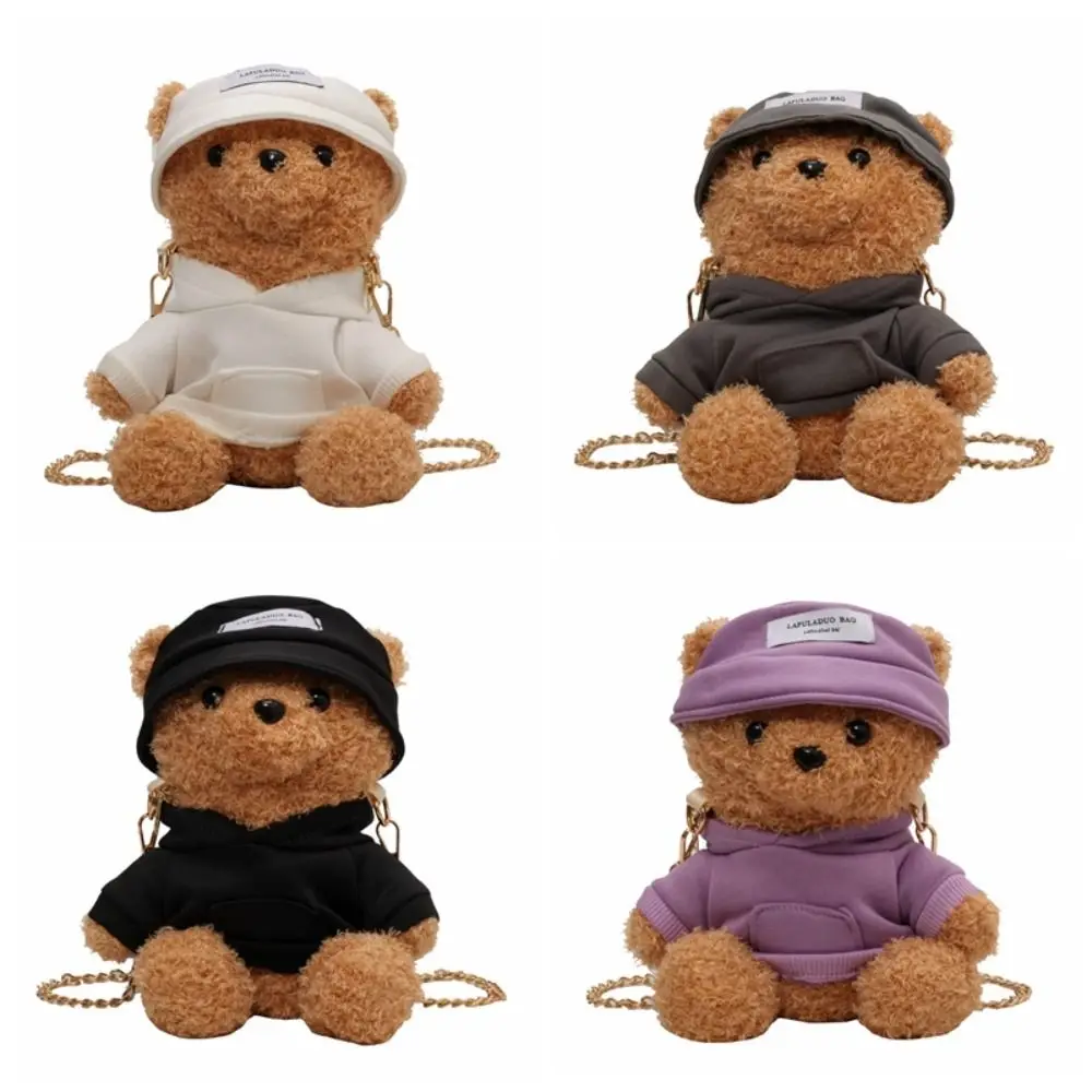 Mini Bear Shoulder Bag Kawaii Novelty Bear Crossbody Bag Synthetic Leather Cute Bear Fluffy Handbag Women