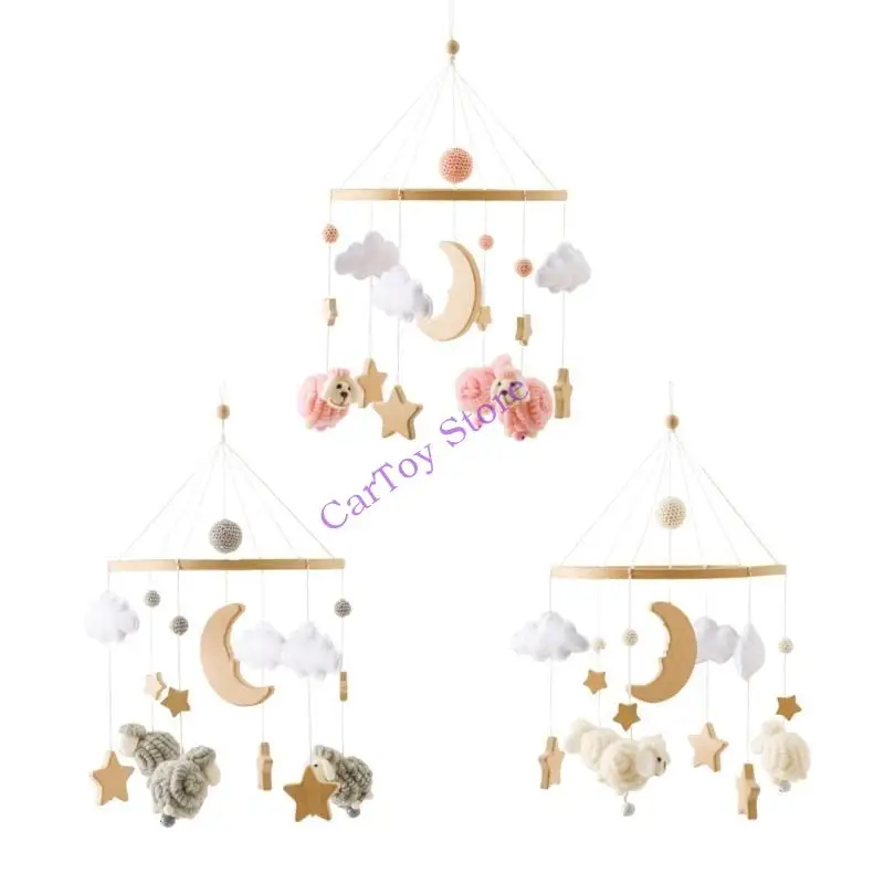 ديكورات الحضانة الخشبية على الطراز الشمالي على شكل نجمة القمر والأغنام سهلة التركيب لسلامة الأطفال حديثي الولادة #3