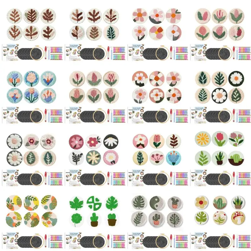 

GATYZTORY Punch Needle Coasters Kit for Beginners Plant Pattern Embroidery Punch Needle Kits Easy Tufted Rug Punch Decoration