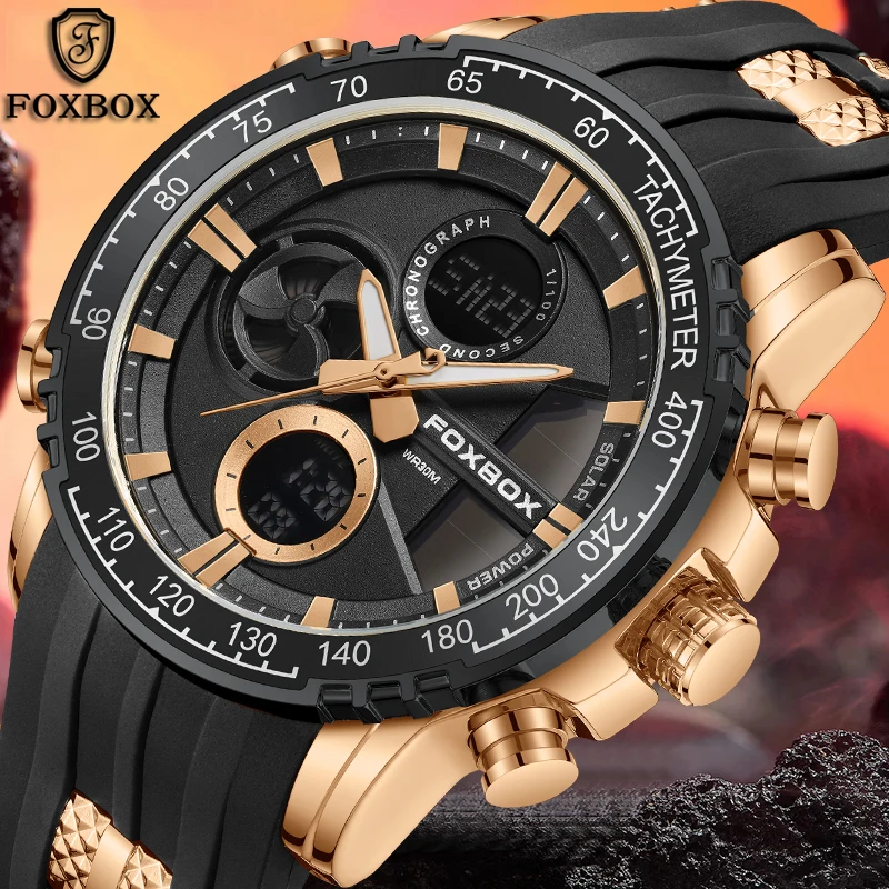 FOXBOX Watches Men New Fashion Sports Quartz Dual Display Digital Chronograph Wristwatches Waterproof Male Relogio Masculino