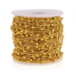 2M Stainless Steel Gold Beaded Satellite Cable Link Chain for DIY Anklet Necklaces Bracelet Jewelry Making Findings Wholesale