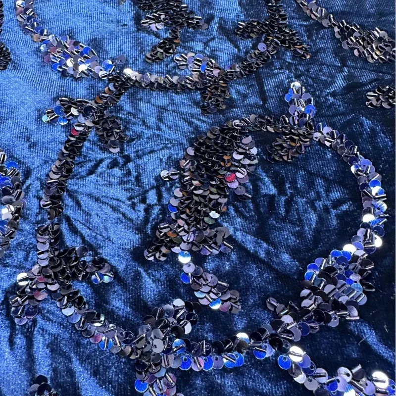 Velvet Irregular Curl Sequin Lace Fabric Beaded Embroidery Lace Trim for Wedding Dress Evening Gown Clothing Sewing Material
