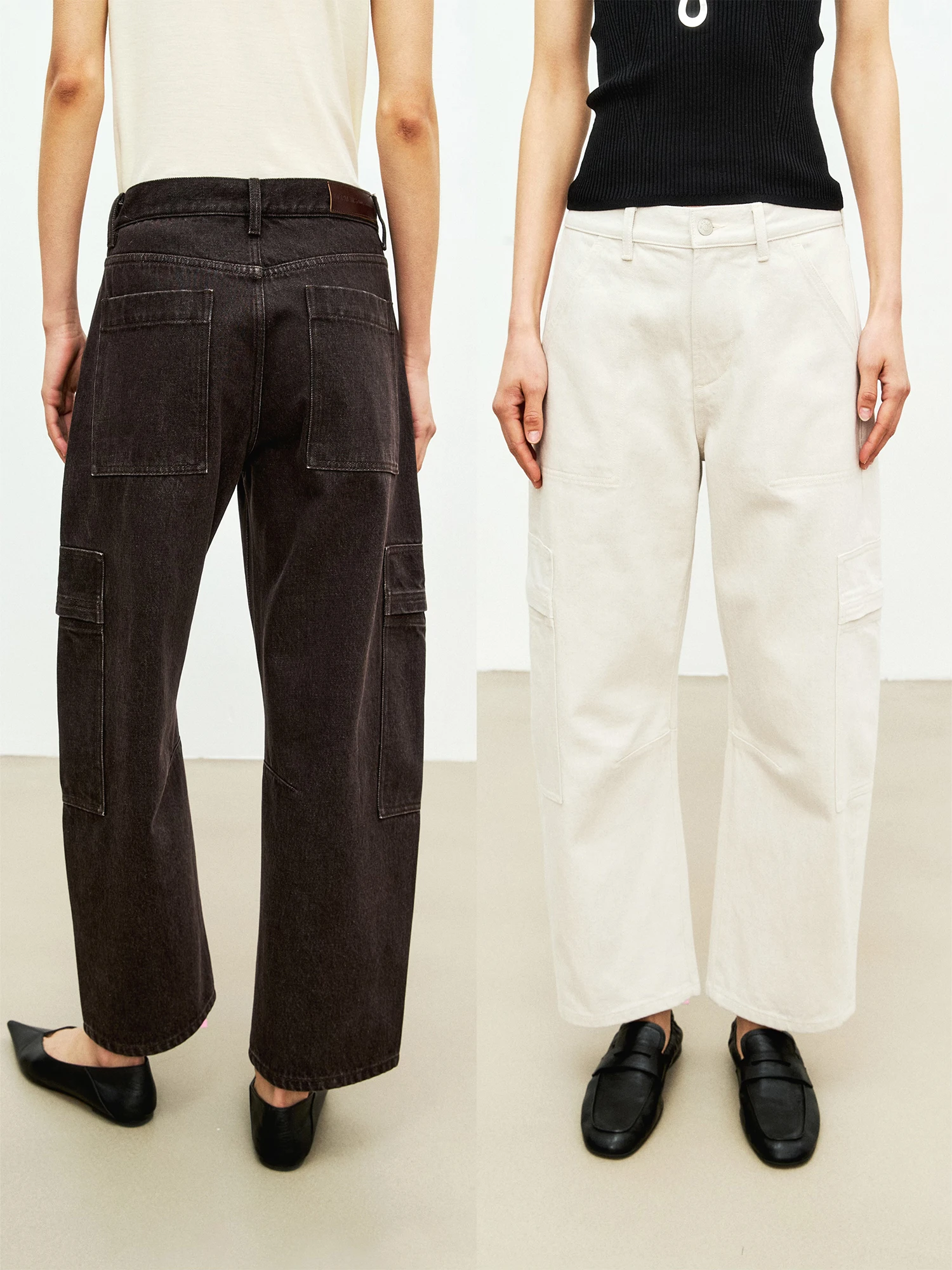 

MRS Studios Denim Retro Workwear Sle Arc Nine-Point Jeans Women's Straight Leg Cotton Stretchy l Waist Butto...