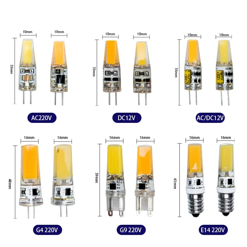 Lâmpada LED de halogênio para holofotes, Lâmpada G4, AC 220V, 3W 6W, Lâmpada G9, 12V, E14 COB Candle Lights, Substitua 30W, 60W