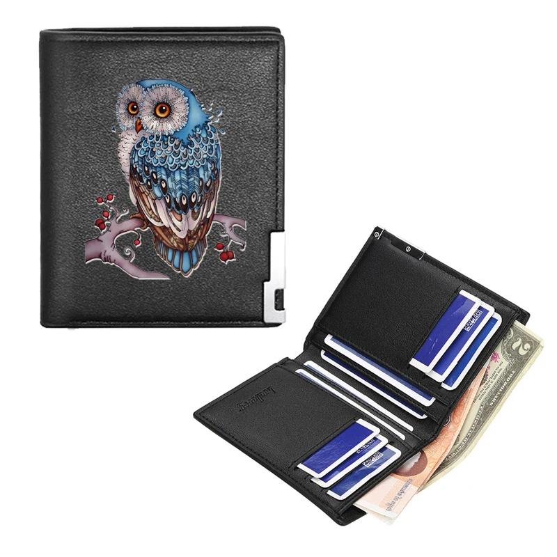 

New Arrivals Artistic Owl classic Printing Pu Leather Wallet Men Women Billfold Credit Card Holders Short Purses