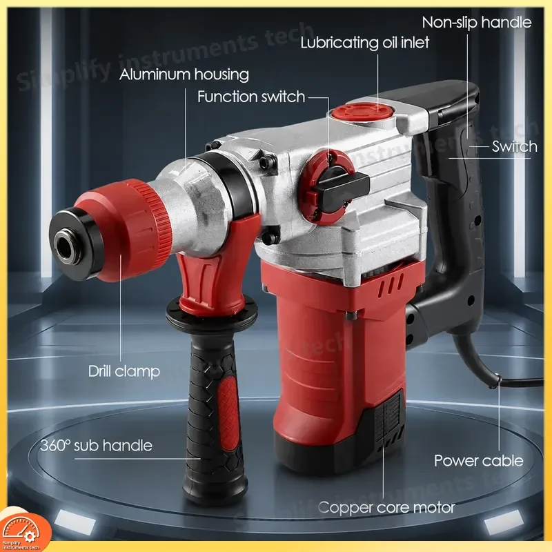 26mm SDS Plus Hammer Drill Variable Speed Rotary Impact Drill Concrete Masonry Rock Drilling with Auxiliary