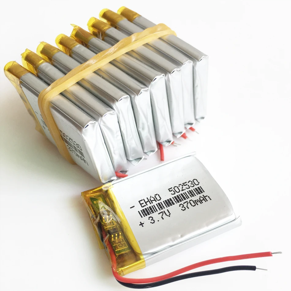 10 PCS 3.7V 370mAh Bateria recarregável Lipo 502530   Células de lítio de polímero para câmera de e-book MP3 GPS DVD Bluetooth Recorder
